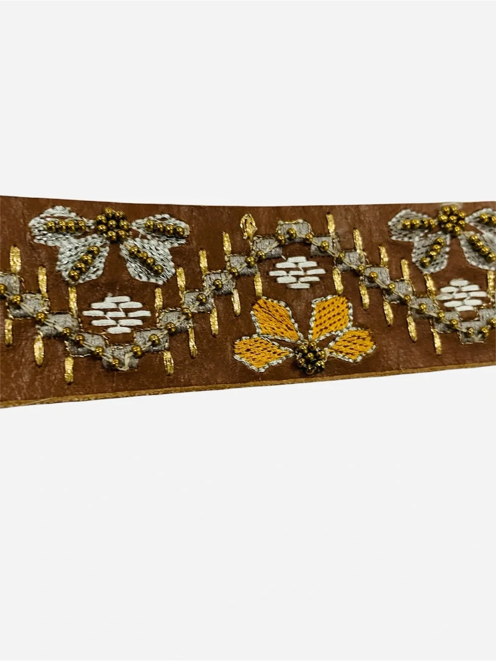 Lucky Brand embroidered leather belt floral stitched boho western cottagecore